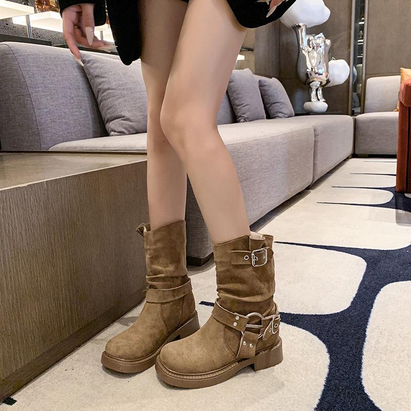 Autumn New Fashion Boots Women's Shoes Medium Tube Suede Cloth Rivets