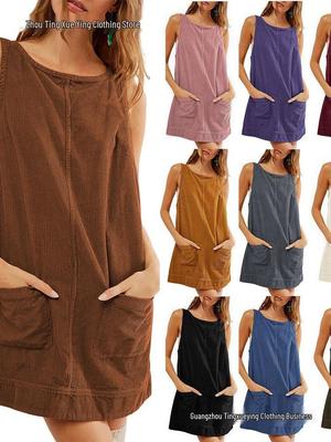 Women's Corduroy Sleeveless Vest Dress for Autumn/Winter – European & American Style Casual Wear