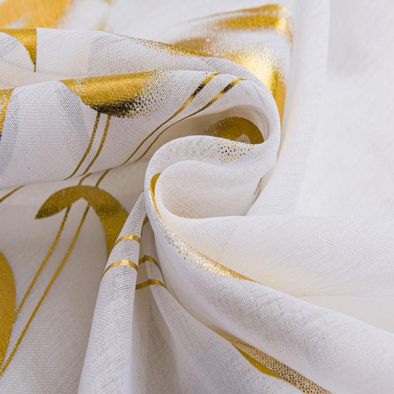 2pcs/set Tulip Gold Foil Sheer Curtains – Floral Semi-Blackout Window Curtains, Rod Pocket Home Decor