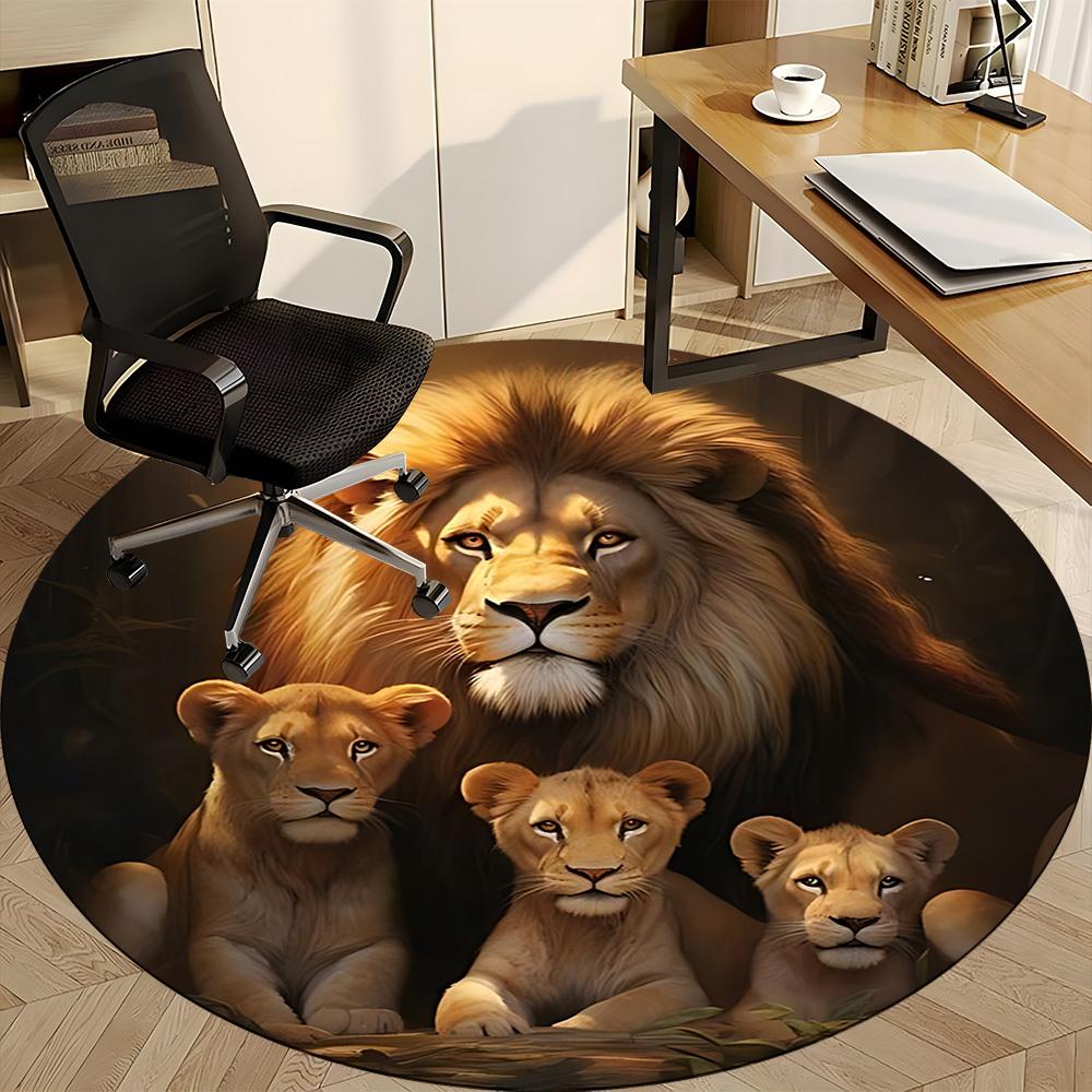 1pc Lion Family Circle Office Round Rug, Carpet for Office, Gaming, Lightweight Round Floor Mat Yy260208088