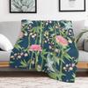 Bamboo, Birds And Blossom - Dark Teal Throw Blanket Stylish Couch Blanket For Home Living Room