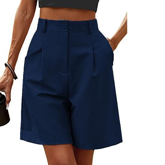 

Женские летние облегающие брюки с высокой талией, свободные, утягивающие, прямые, повседневные, средней длины, дышащие, широкие, укороченные брюки XS темно-синий