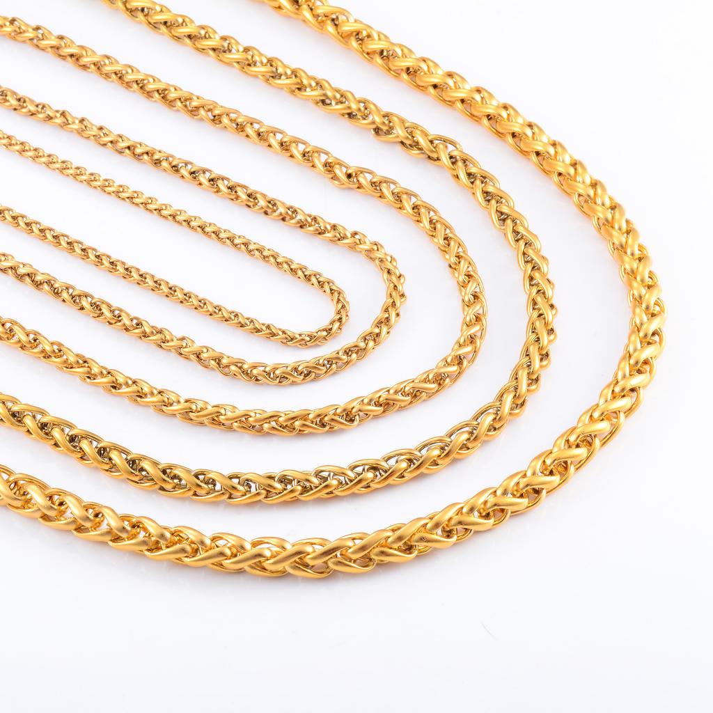 Stainless Steel Link Wheat Chain Long Necklace for Men Women Jewelry Accessories Gold Color Plated Choker on the Neck Collar DIY