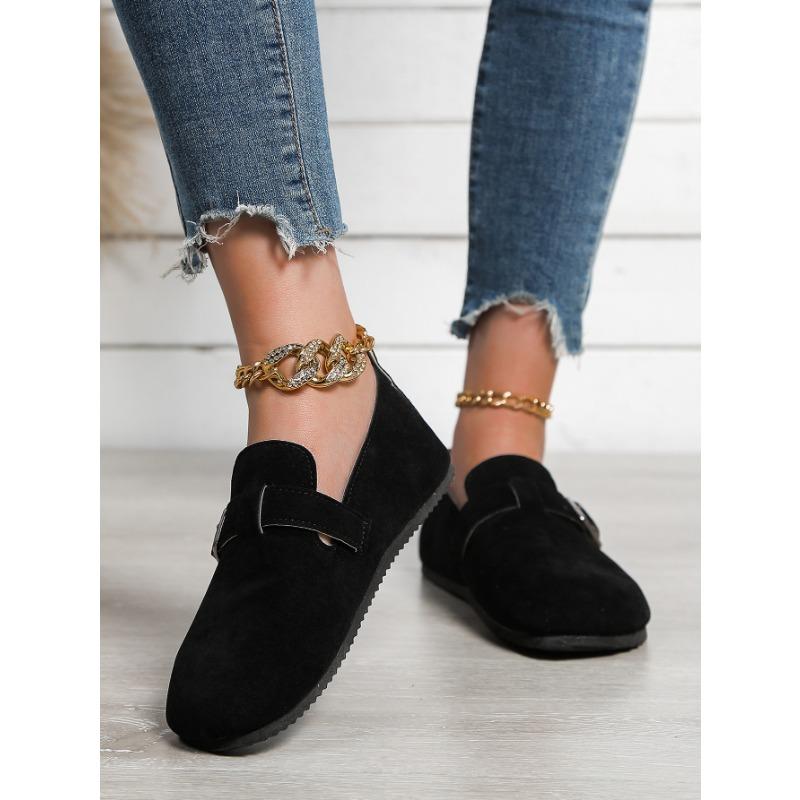

Женские туфли-бокены на плоской подошве на одну ногу, ленивые мокасины с закругленным носком и пряжкой 42 чёрный