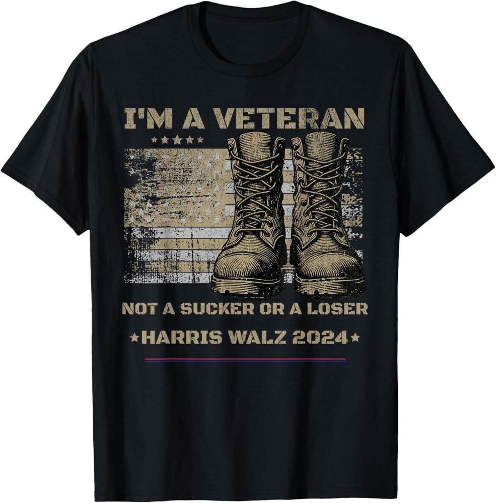 Veterans for Kamala Harris Tim Walz 2024 Election USA Flag T-Shirt