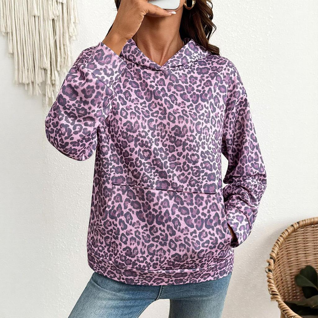 Women's Leopard Print Hoodie Loose Fit Casual Pullover Sweatshirt for Everyday Wear