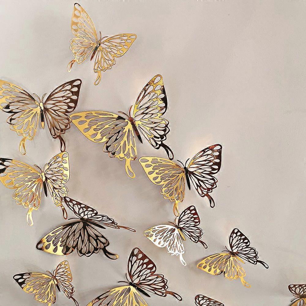 12pcs 3D Metal Texture Stereo Hollow Butterfly Wall Stickers HB020 Colorful Silver