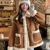 Corner buckle suede fur integrated lamb plush jacket women's new winter thickened warm cotton clothes