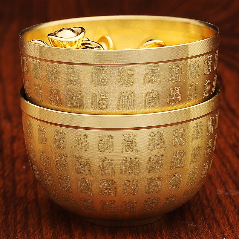 Messing Chinesischer Hundert Segen Becher Zylinder Ornament mit Schatztiegel und Legierung Barren Handwerk