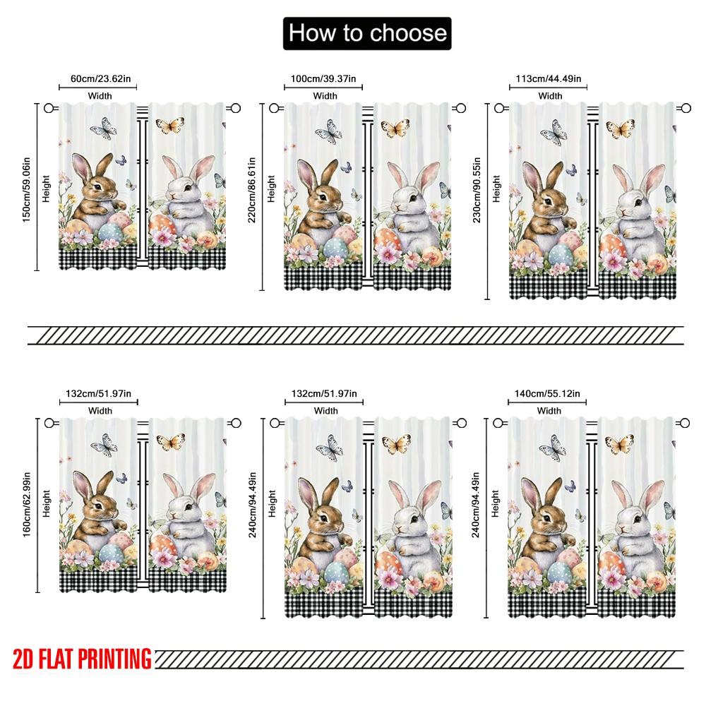 2pcs,2D Plane Printing Print Curtains Easter Bunniescape Durable Polyester (without Rod) Versatile All for Living Room, Bedroom,
