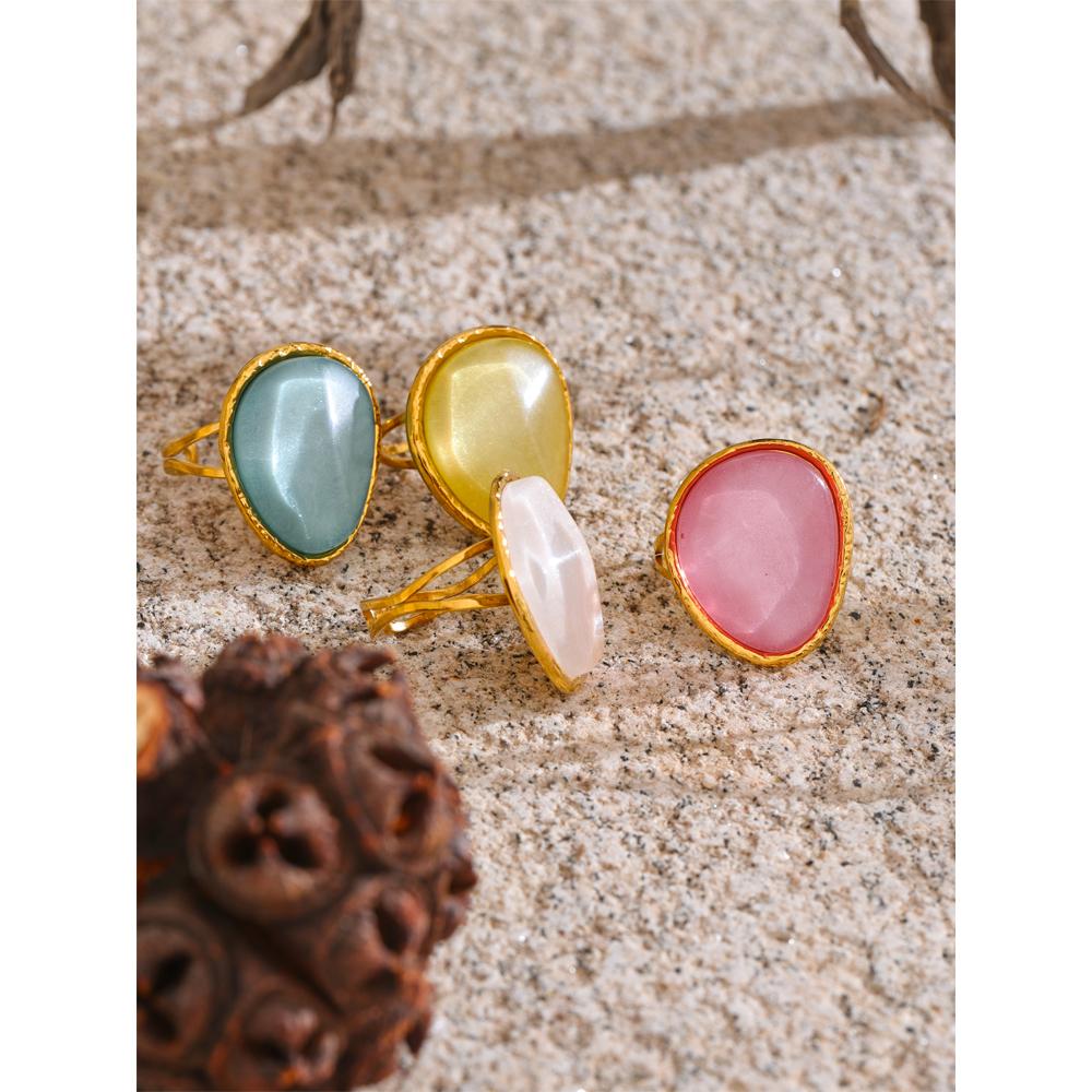 Eetit Exquisite Candy Multi-Color White Pink Blue Yellow Resin Adjustable Ring Gold Color Stainless Steel Summer Jewelry Gift