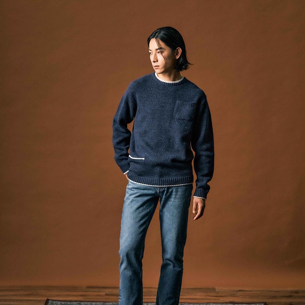 EDWARDMAX Two-Pocket Round Neck Knit (Navy)