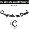 Pre-Strung Congrats Grad Banner - Black Glitter Graduation Party Banner with Cap, Congratulations Graduate Decor, High School College Graduation