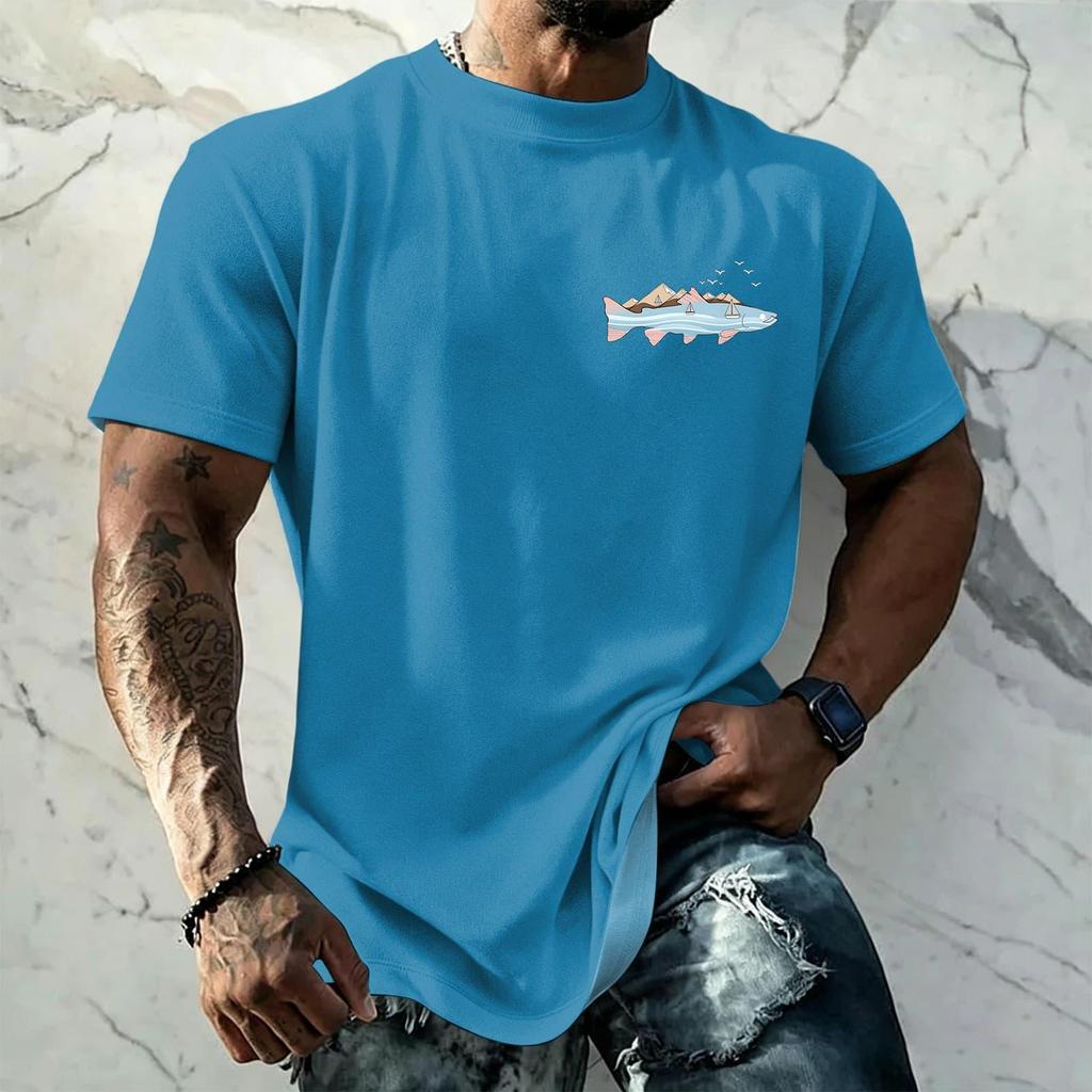 Men's Vintage Texture Printed Short Sleeve T Shirt Loose Fit Casual Summer Daily Wear Top Soft Fabric Comfortable Design