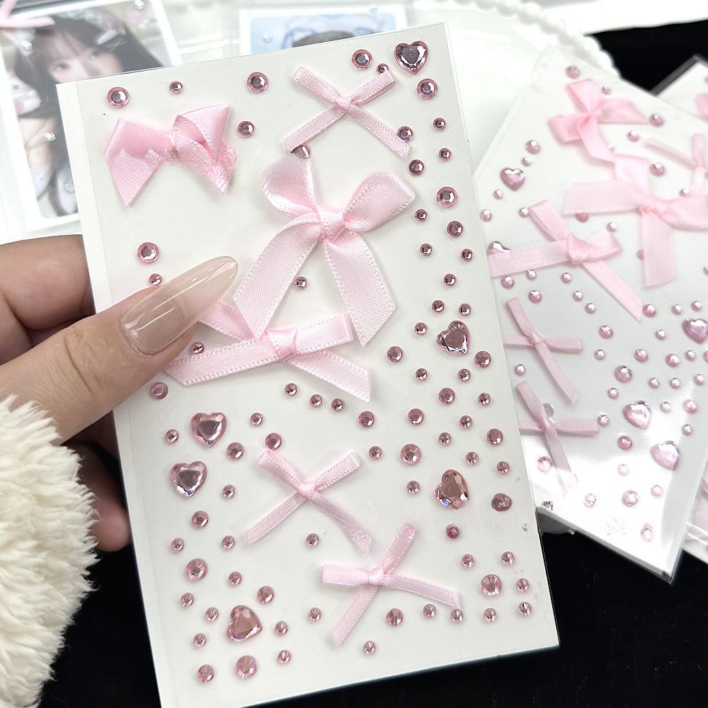 1/2pc 3D Pink love Lace Bow Crystal Stickers DIY Kpop Toploader Deco Stickers for Camera Sparkly Rhinestone Stickers Girls Gifts