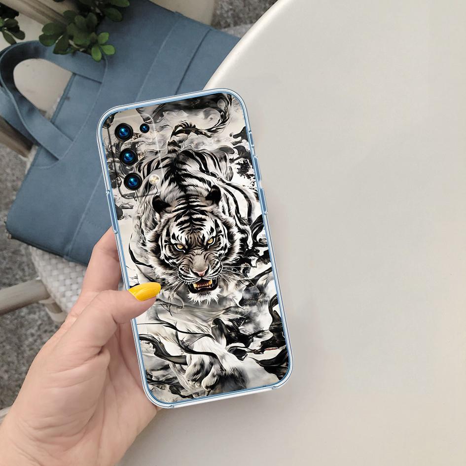 CJ7 Animal Tiger Soft Shell Transparent Phone Case for Samsung Galaxy A04 A04S A14 A23 A34 A54 M23 M33 M52 M53