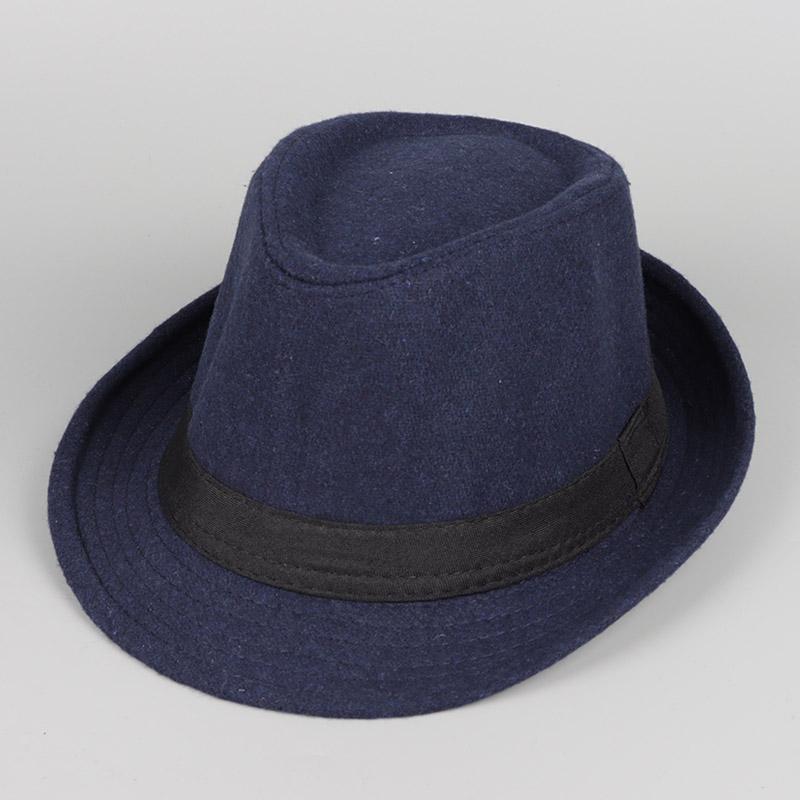 Klassieke Zwarte Fedora Hoed Mannen Herfst Casual Winter Korte Mouw Gentleman Vilt Jazz Cap Zwarte Heren Tophoed Fedoras About 56-58cm blue
