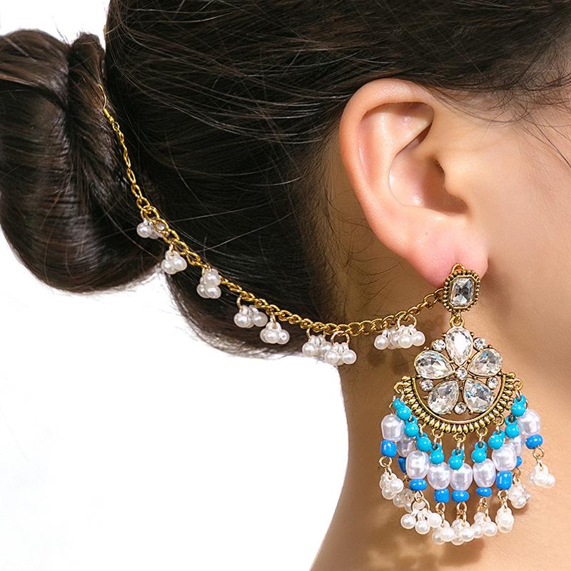 Европейские и американские серьги-капли с цветами, богемные геометрические жемчужные серьги, серьги с бахромой в этническом стиле для женщин