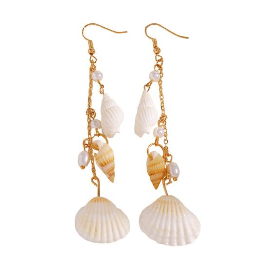 1 Pair Women Earrings, Long Tassel Shell Conch Starfish Design Drop Earrings, Imitation Pearls Earrings for Beach Vacation Jewelry