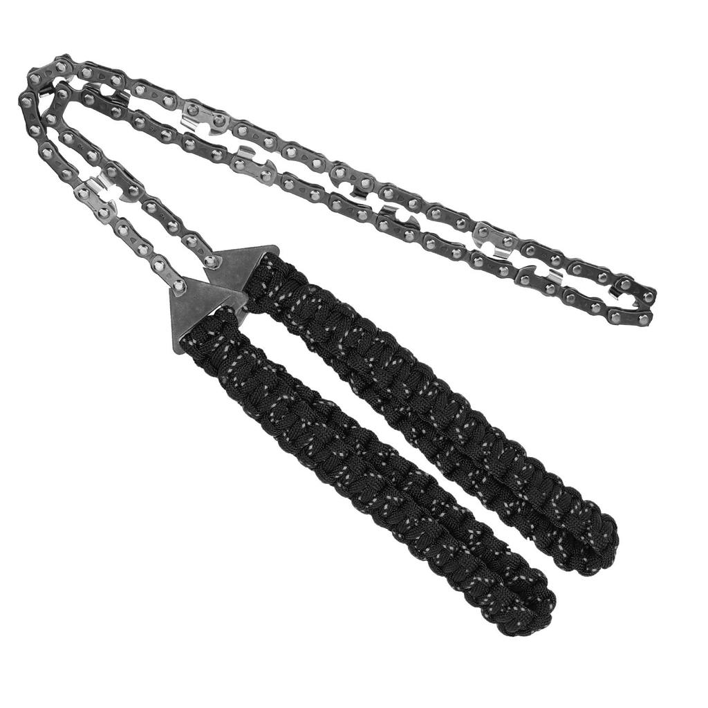 11 Zähne Kettensäge Gewebter Griff Reflektierend Survival Edelstahl Taschenkettensäge mit Paracord Reflektierend Schwarz