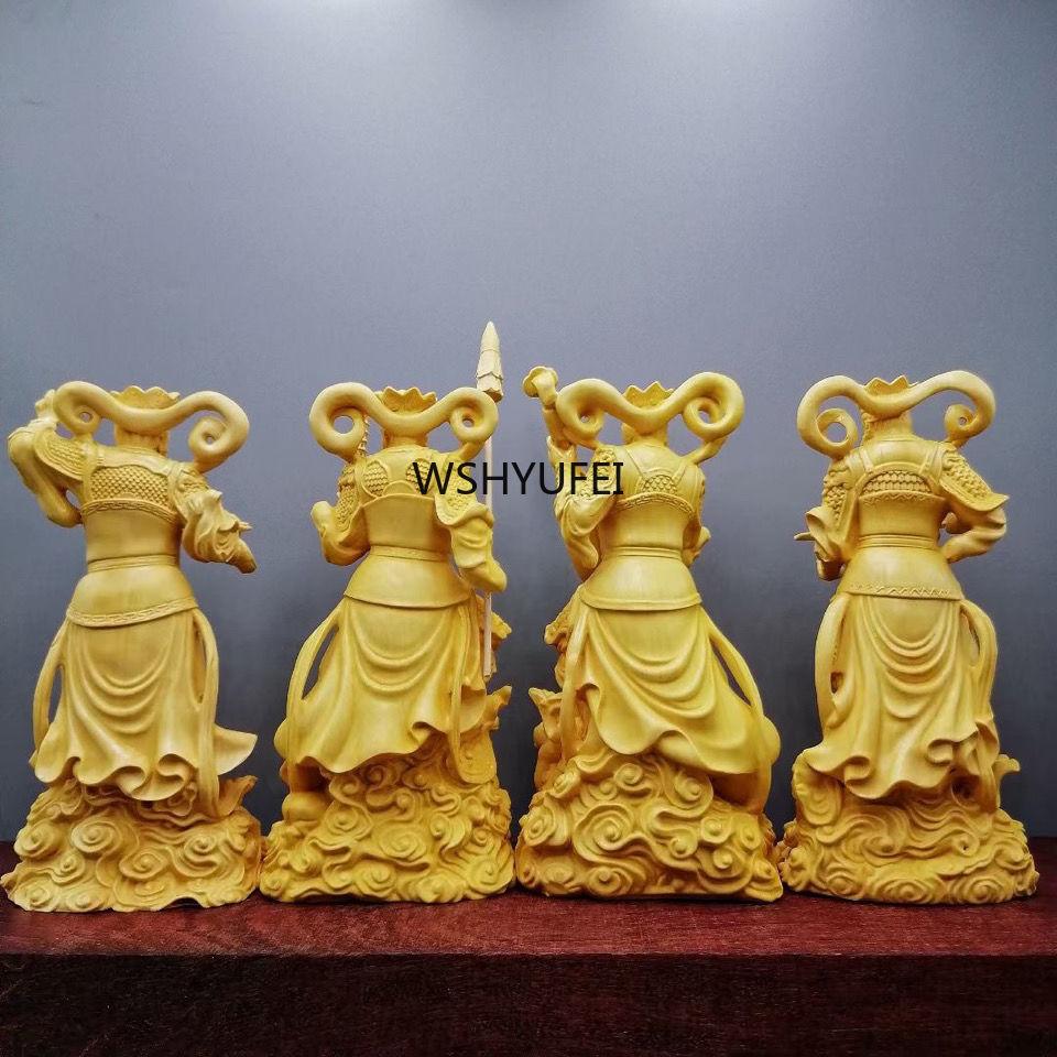 4pcs/set Boxwood Collection Chinese Brass Carvings of the Four Heavenly Kings Buddha Statues Solid Wood Carvings