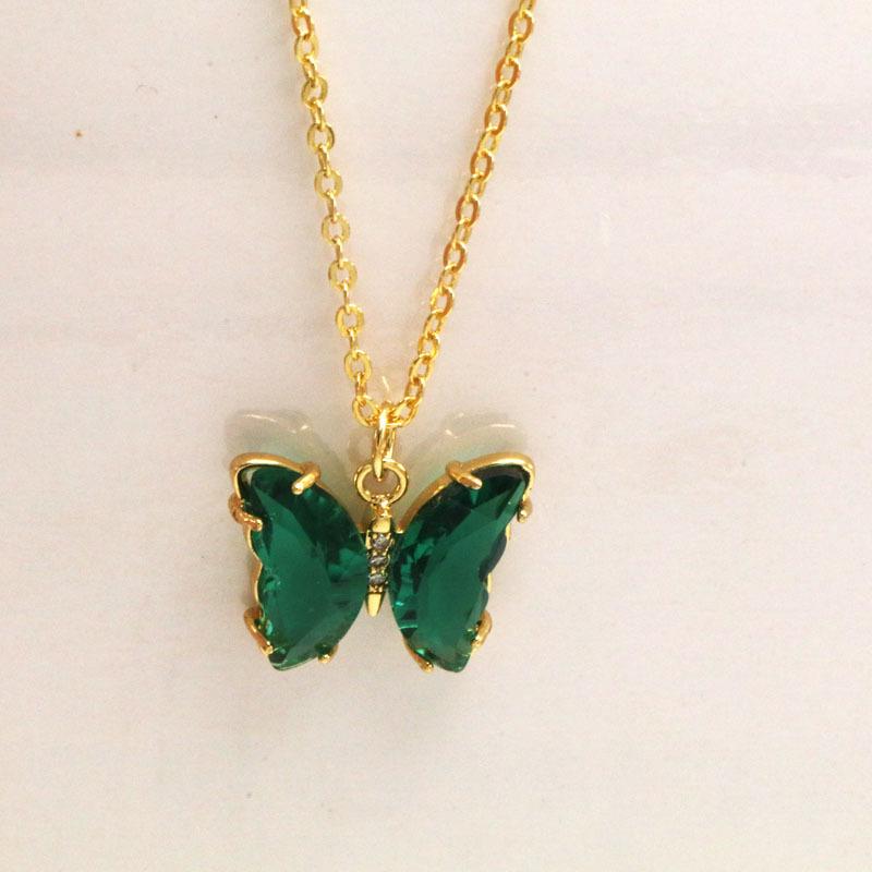 Koreanskt flerfärgat kristallfjärilshalsband - Guldpläterad titanstål nyckelbenskedja för kvinnor