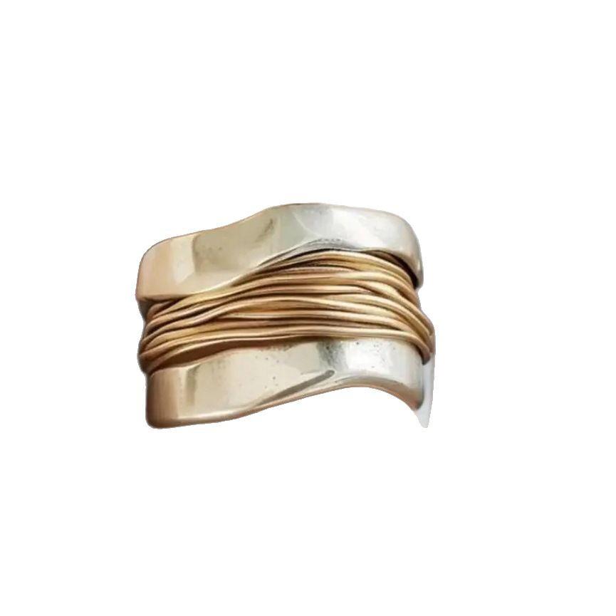 Anillo Minimalista de Acero Inoxidable Bicolor de Cara Ancha para Hombres y Mujeres