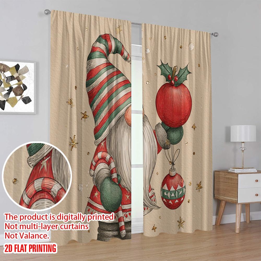 2 Stück, 2D-Flachdruck Vorhänge & Fensterdekoration Niedlicher Weihnachtsmann3 Vielseitiges Polyester (ohne Stange) Zimmerdeko Ideal für