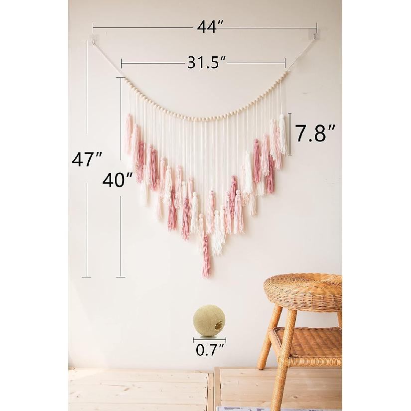 Decocove Macrame Wall Hanging - Large with Wood Beads Bohemian Decor for Bedroom, Living Room and Kitchen Warm Blush Pink 35'' X 36''