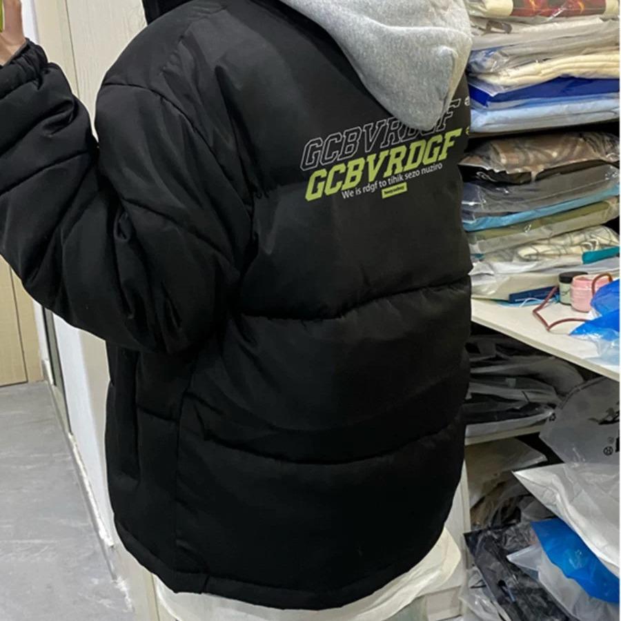 Guochao Unisex Amerikanischer Stil Dicke Warme Daunenjacke - Herbst Winter Buchstabenprint Baumwollmantel