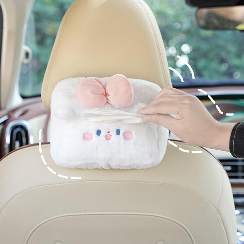 Car Tissue Box Premium Sense Cute Creative Bear Rabbit Hanging Armrest Drawer Box Sun Visor Car Inner Draw Paper Box Tissue Bag