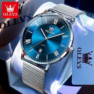 Mens Watch Minimalism Ultrathin Original Quartz Wristwatch Waterproof Luminous Mesh Strap Date Watch Gifts