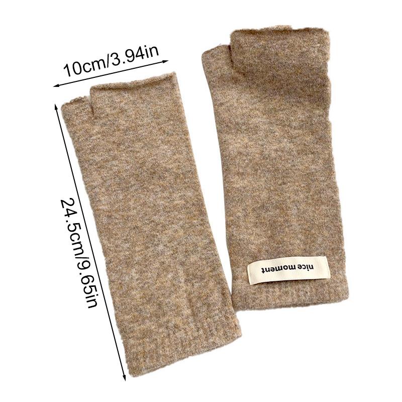 1Pair Cold-proof Wool Fingerless Gloves Half-Finger Flexible Soft Elastic Solid Color Warm Knitted