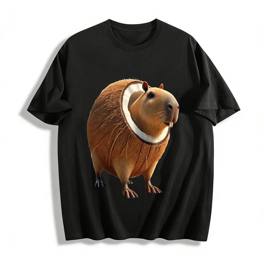 Cute Capybara In Coconut Shell Graphic Casual Tee Pure cotton T-shirt XXS