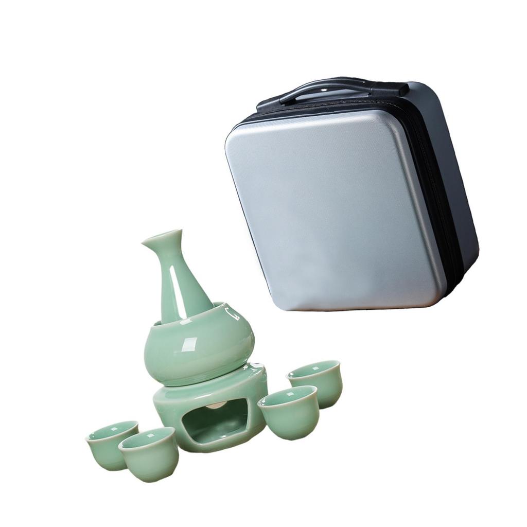 Ceramic Sake Set Cups with Warmer Warming Bowl Creative with Travel Bag Sake Bottle 4 Cups Wine Decanter Ceramic Drinkware