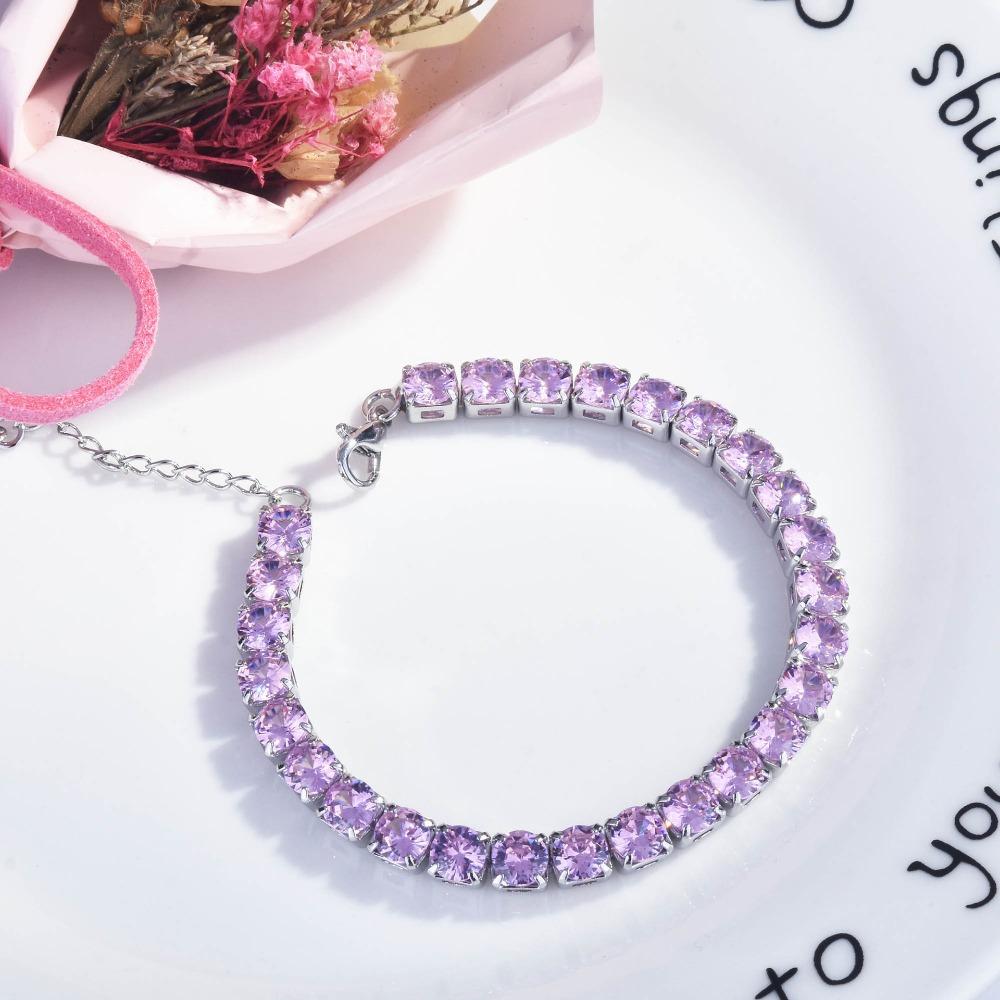 Luxury Pink Crystal Bracelet Micro Pave Full Diamond Claw Chain Jewelry for Women