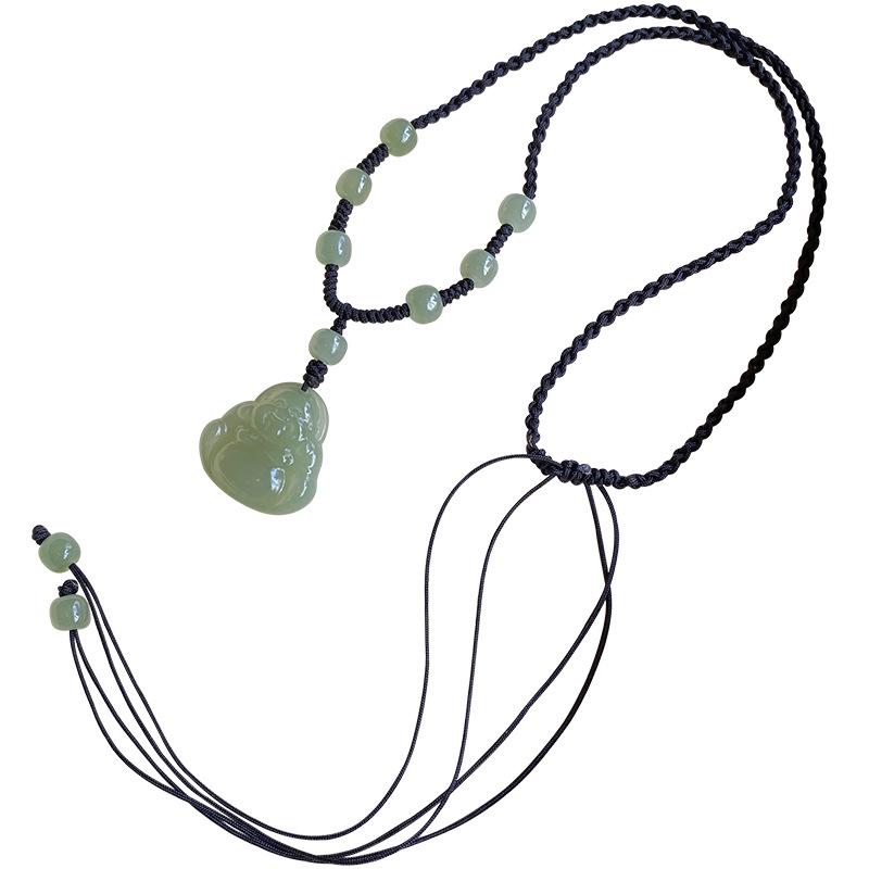 Natural Hetian Jade Buddha Pendant, Maitreya Buddha Handmade Woven Jade Necklace, Women's Jade Pendant, Birthday Gift