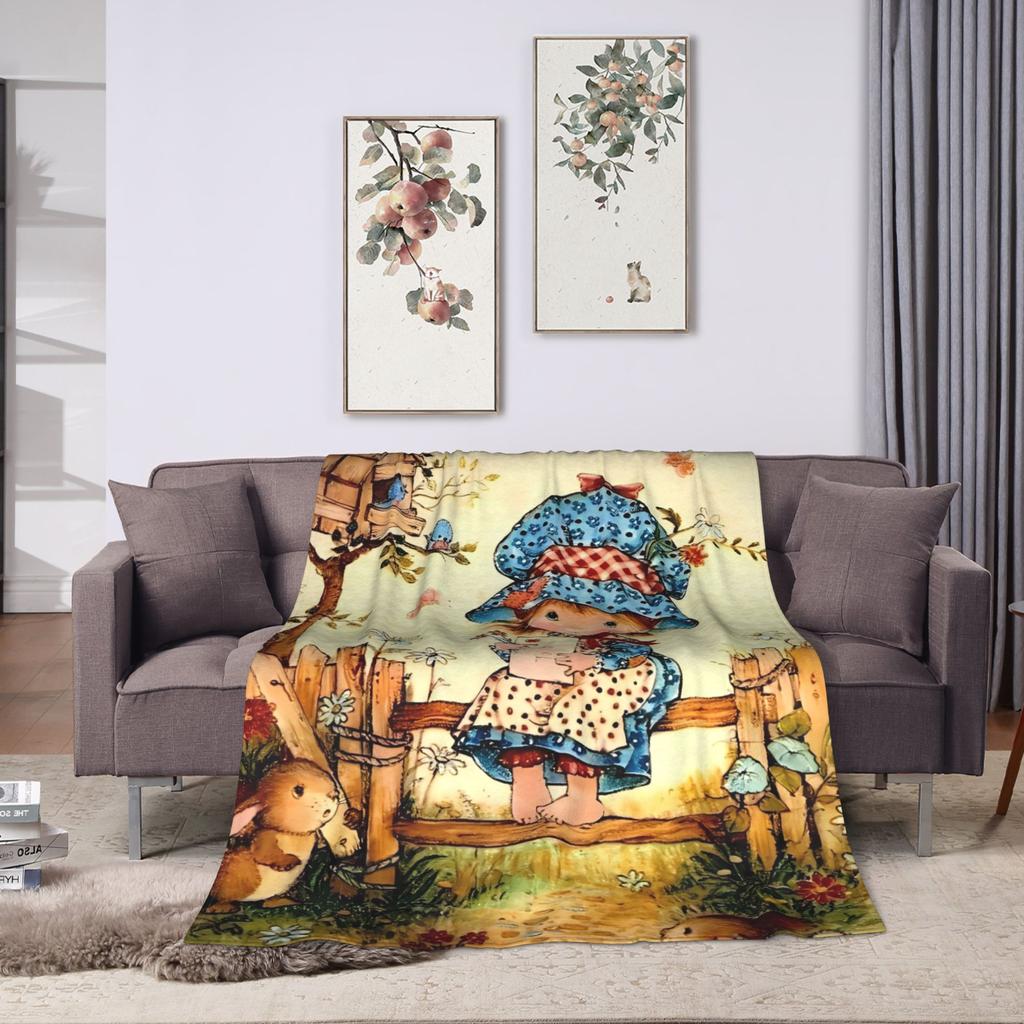 Sarah Kay With Cat Knitted Blankets  Camping Flannel Throw Blanket For Home Decor Soft Warm Custom Quality Bedspread Gift Idea