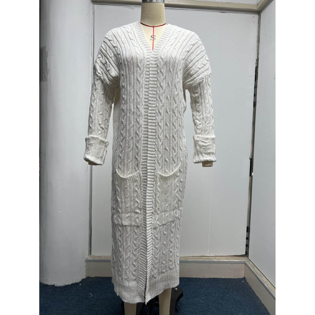 Damen Langarm Doppel-Taschen Twist Cardigan Pullover