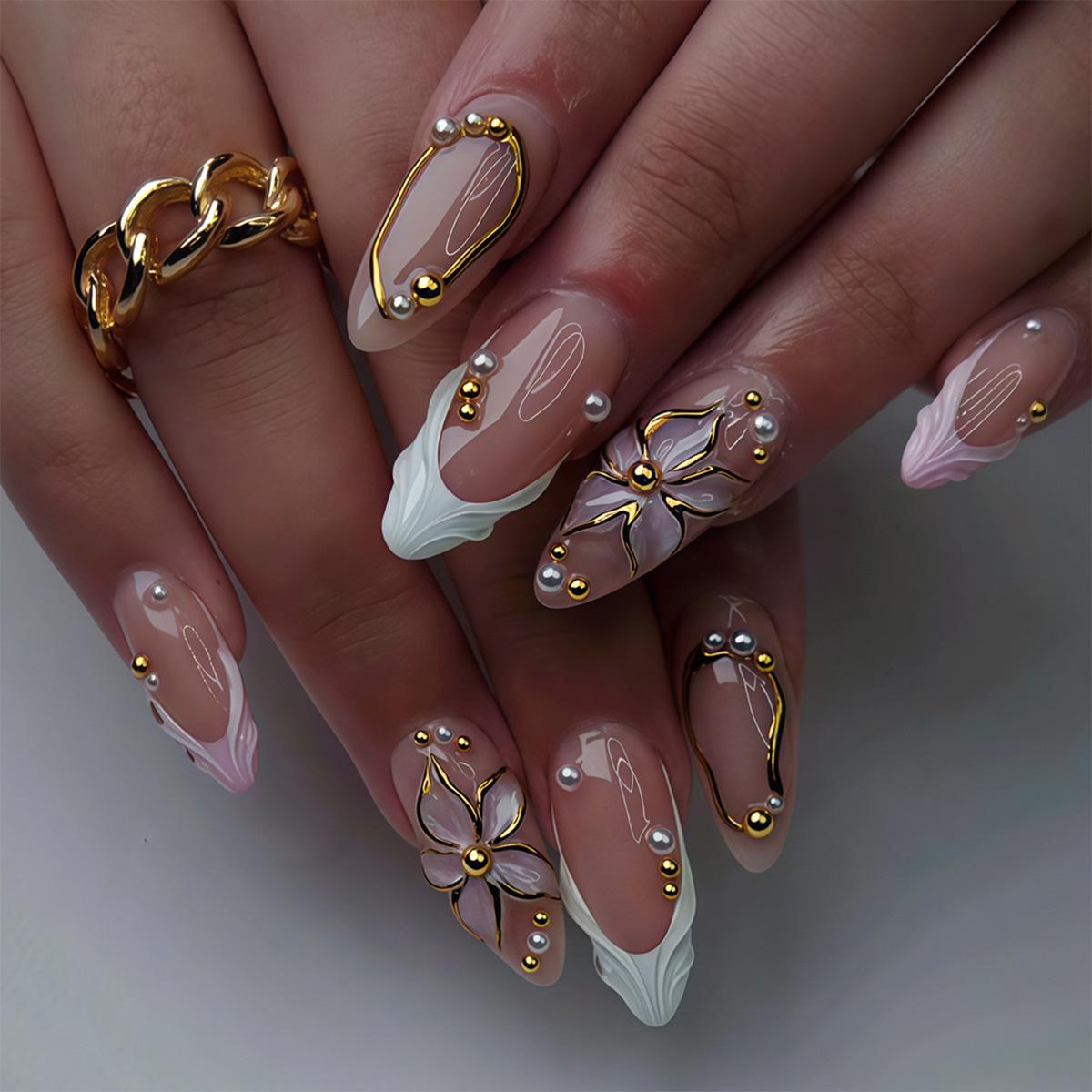 European Trendy 3D Floral Gradient Embossed French Wearable Nails for Spring/Summer розовый