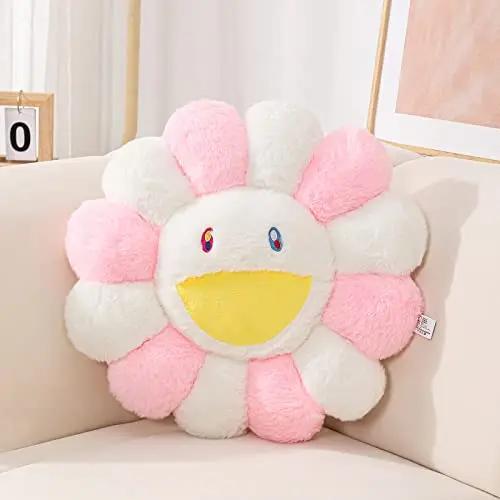 Aesthetic Sunflower Plush Cushion Rainbow Floral Decorative Pillow Cute Flower Stuffed Pillow Office Chair Back Cushion Decor