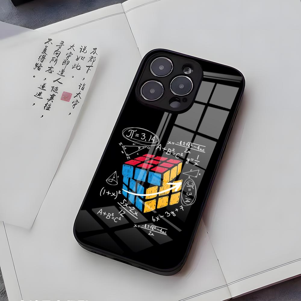 Cool Funny Rubiks Cube Phone Case For IPhone 17 Air 16 E Pro Max 15 14 13 Mini 12 Pro 11 Max Plus Black Glass Cover