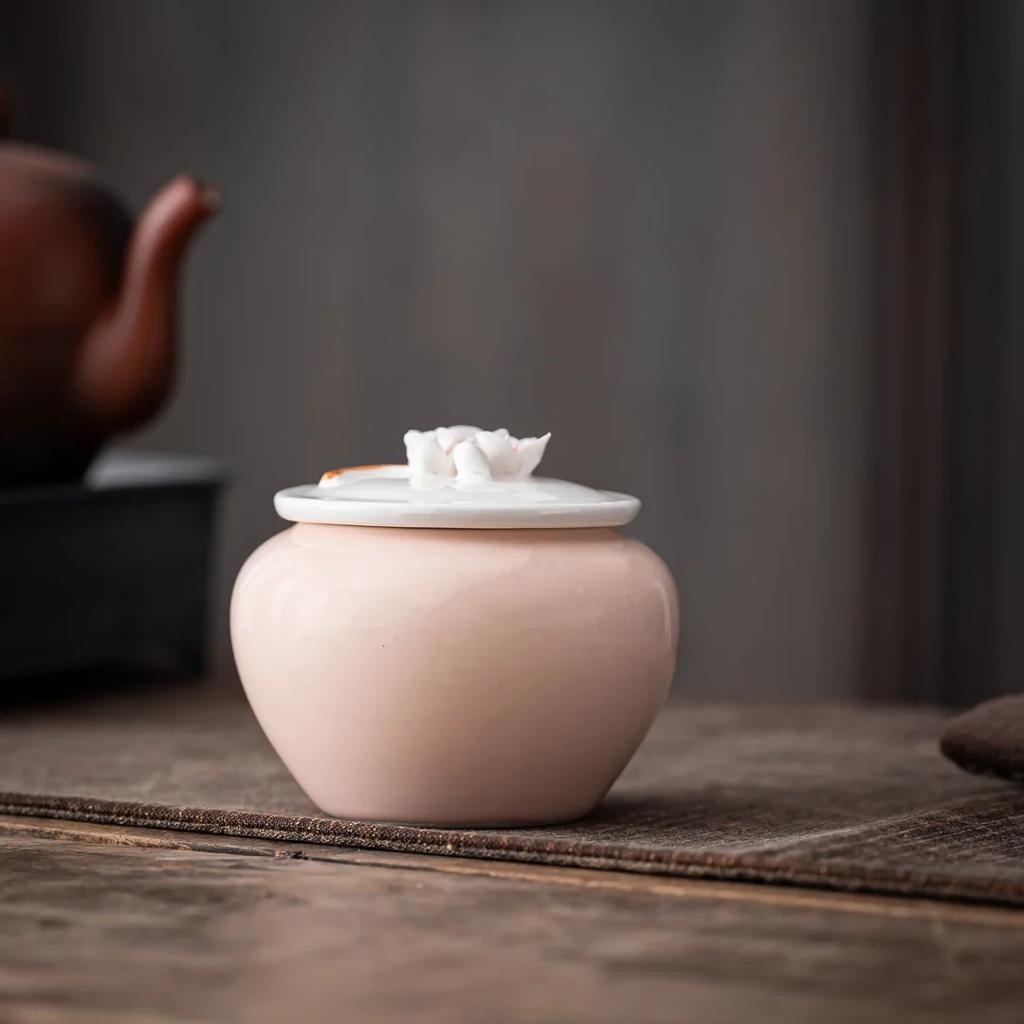 Pink Ceramic Tea Pot with Lid, Coffee Rganizer, Sugar Storage Jars, Moisture Proof, Kitchen Container