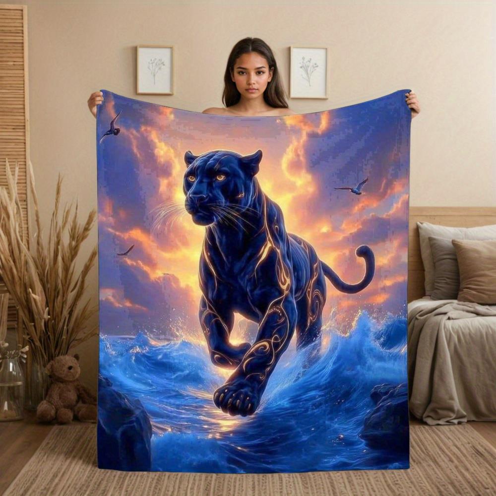 Lightning black panther print design Flannel printed blanket suitable for all seasons suitable for living office sofa and travel 75x100cm