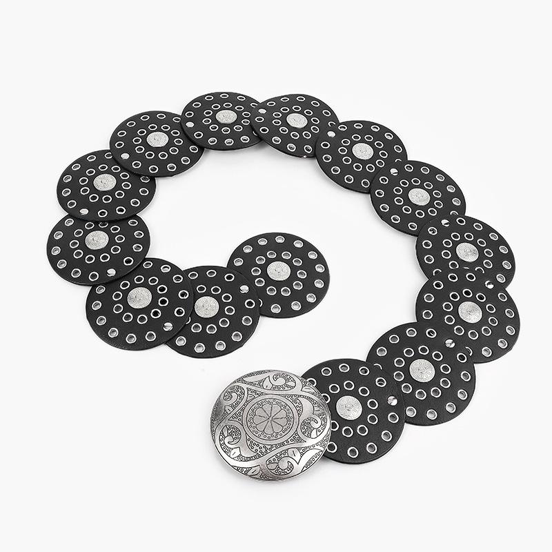 Medieval Spice Girl, Millennium Subculture, Disc Hook, Faux Leather, Retro Riveted, Alloy Belt, Wide Belt