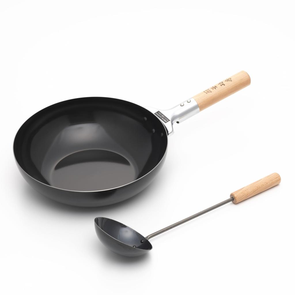 Maruyama Giken Chuka Koubou Iron Stir-Fry Pan 26cm with Chinese Ladle CK-08 IH Compatible Gas Stove Compatible Stir-fry Pan Fried Rice Pan Camping