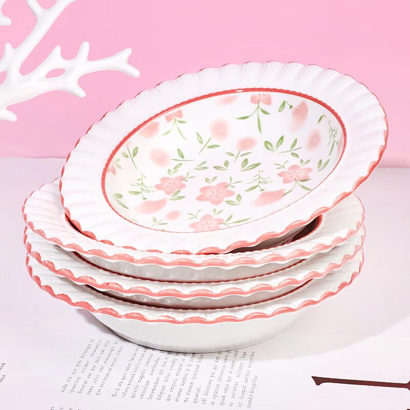 Meng Yuan 8,5palcové květované volánové jídelní talíře, sada 4 kusů