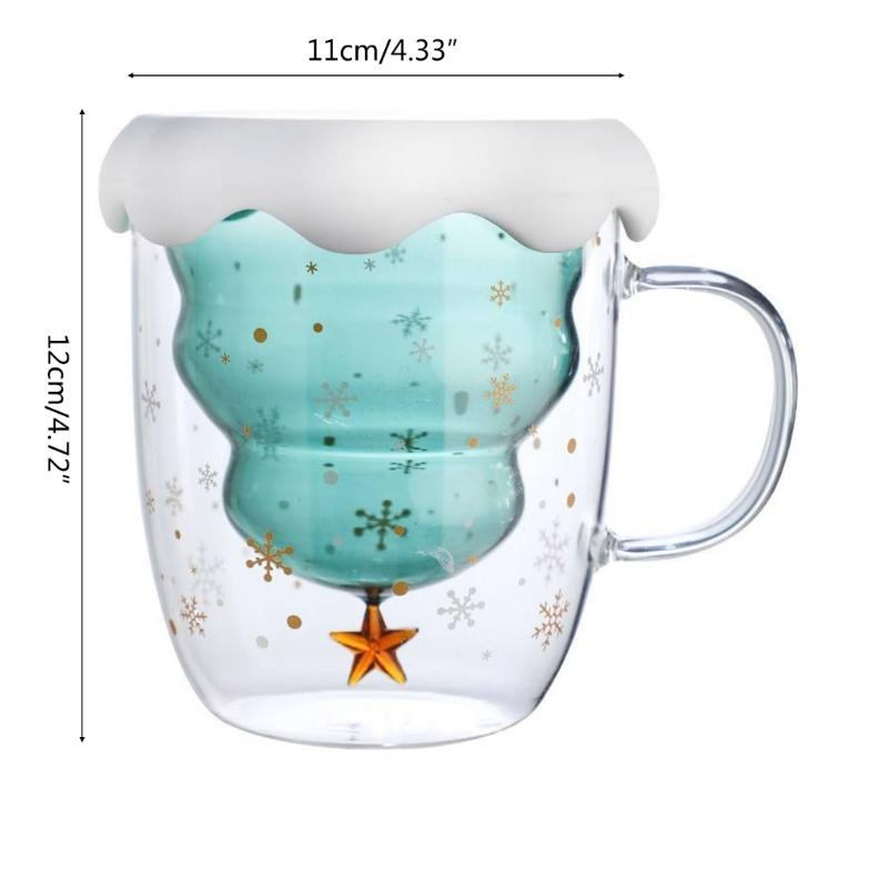 300ML Lovely Christmas Tree Glass Cup Heat-Resistant Double Wall Glass Cup
