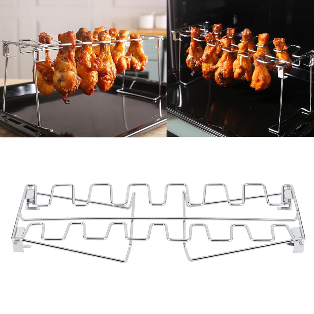 2pcs Stainless Steel Chicken Wing Leg Grill Rack Folding Barbecue Oven Roaster Stand