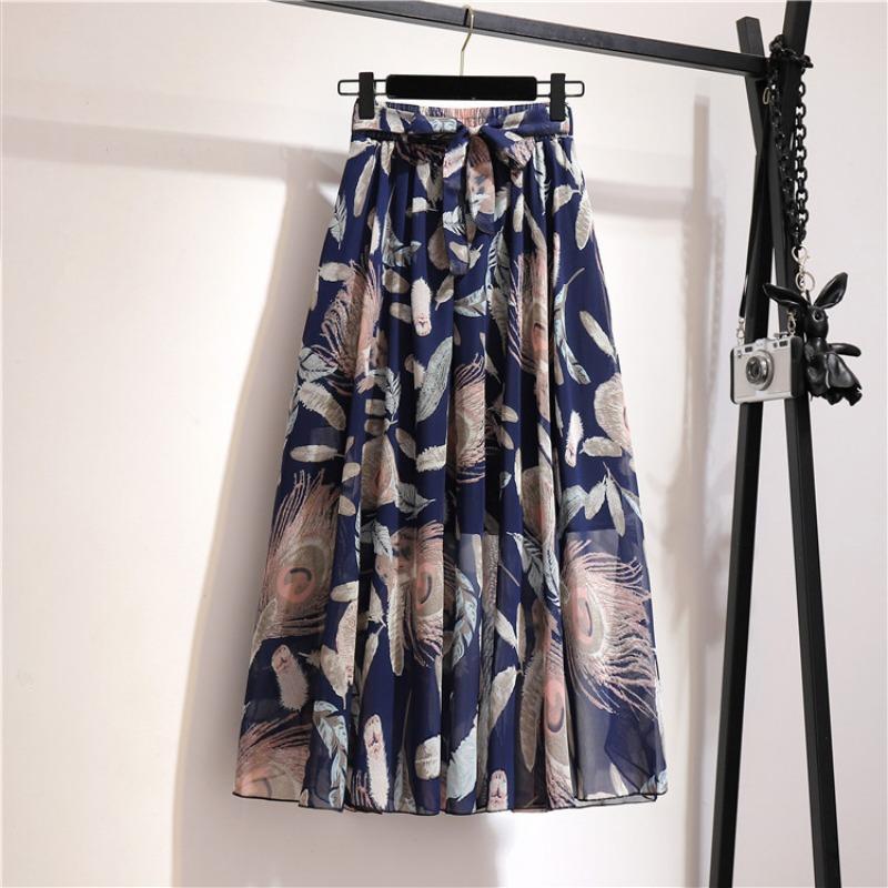 Bohemian Chiffon Half-length Dress for Spring and Summer Mid Length High Waist Fairy Floral Large Swing Skirt Beach Skirt